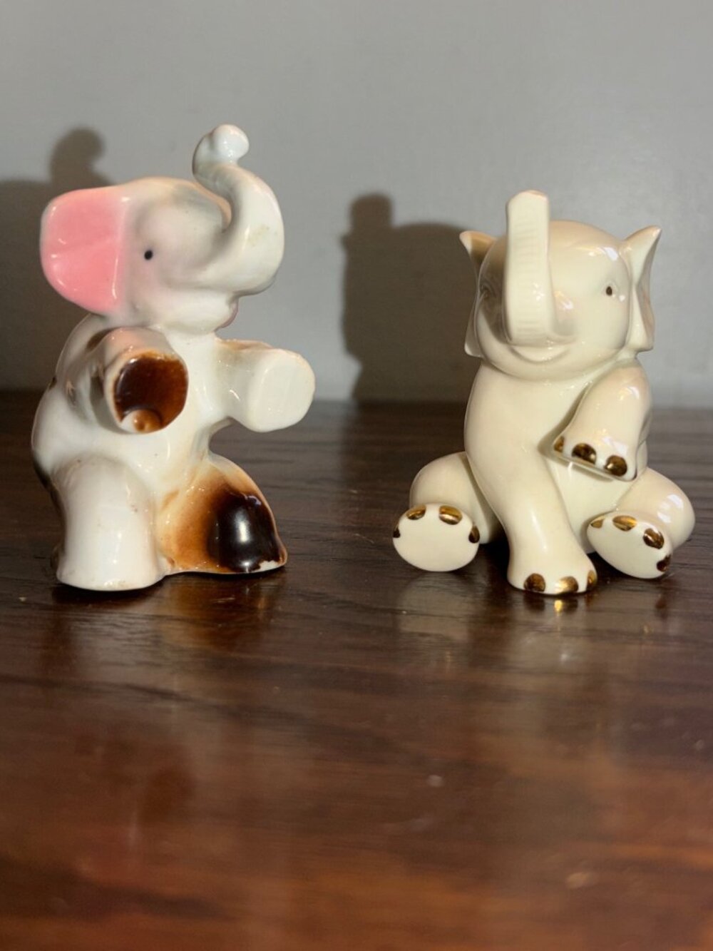 Vintage Lenox & Japan Elephant Figurine Pair Handcrafted Porcelain Gold Accents